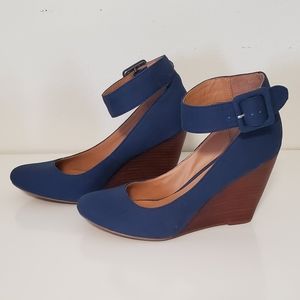 Navy Blue Mary Jane Wedge Heels